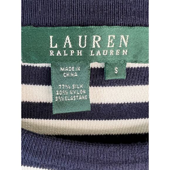 Lauren Ralph Lauren Nautical Silk Blue White Stripe Button 3/4 Sleeve Top Small - Picture 5 of 6